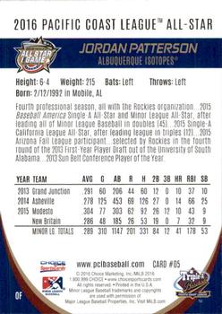 2016 Choice Pacific Coast League All-Stars #5 Jordan Patterson Back
