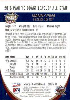 2016 Choice Pacific Coast League All-Stars #8 Manny Pina Back