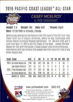 2016 Choice Pacific Coast League All-Stars #10 Casey McElroy Back