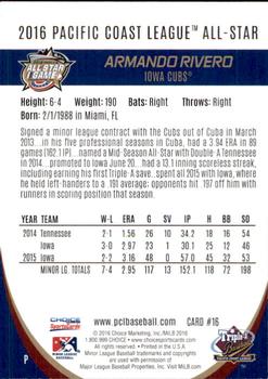 2016 Choice Pacific Coast League All-Stars #16 Armando Rivero Back