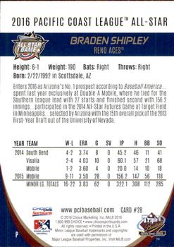 2016 Choice Pacific Coast League All-Stars #28 Braden Shipley Back