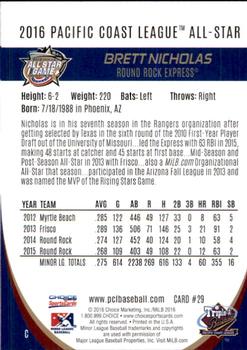 2016 Choice Pacific Coast League All-Stars #29 Brett Nicholas Back