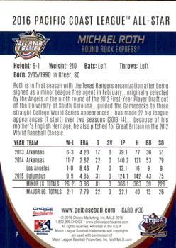 2016 Choice Pacific Coast League All-Stars #30 Michael Roth Back