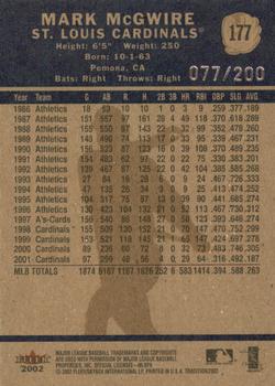 2002 Fleer Tradition Update - 2002 Fleer Tradition Glossy #177 Mark McGwire  Back
