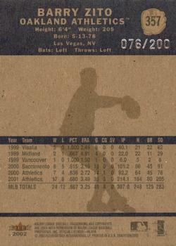 2002 Fleer Tradition Update - 2002 Fleer Tradition Glossy #357 Barry Zito  Back