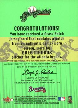 2002 Fleer Tradition - Grass Patch #NNO Greg Maddux  Back
