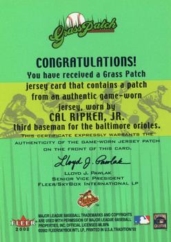 2002 Fleer Tradition - Grass Patch #NNO Cal Ripken Jr.  Back