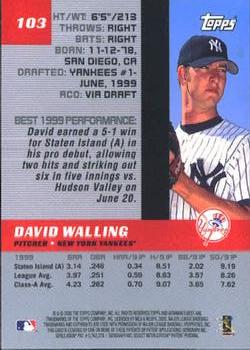 2000 Bowman's Best #103 David Walling Back