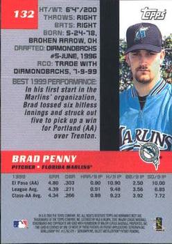 2000 Bowman's Best #132 Brad Penny Back