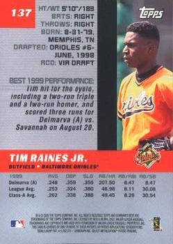 2000 Bowman's Best #137 Tim Raines Jr. Back