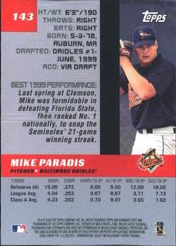 2000 Bowman's Best #143 Mike Paradis Back