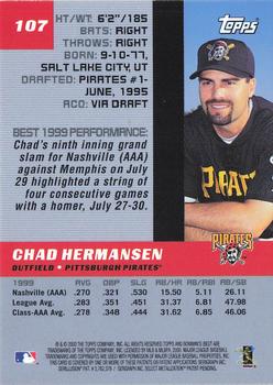 2000 Bowman's Best #107 Chad Hermansen Back