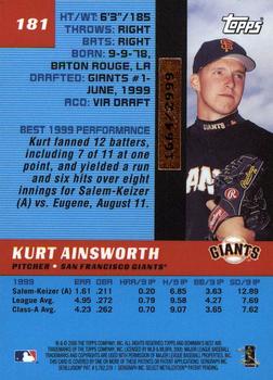 2000 Bowman's Best #181 Kurt Ainsworth Back
