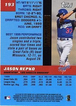 2000 Bowman's Best #193 Jason Repko Back