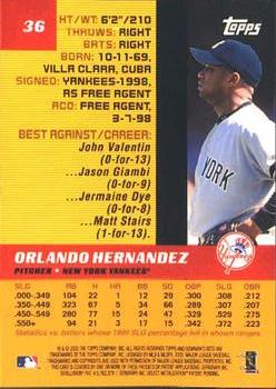 2000 Bowman's Best #36 Orlando Hernandez Back