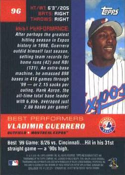 2000 Bowman's Best #96 Vladimir Guerrero Back