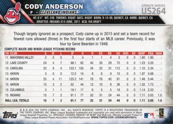 2016 Topps Update - Rainbow Foil #US264 Cody Anderson Back