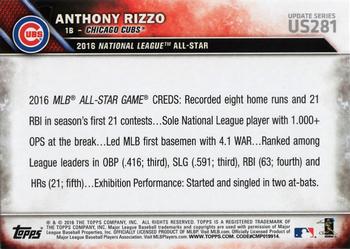2016 Topps Update - Rainbow Foil #US281 Anthony Rizzo Back