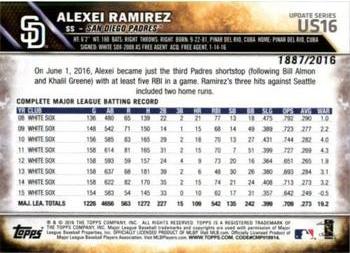 2016 Topps Update - Gold #US16 Alexei Ramirez Back