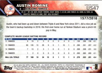 2016 Topps Update - Gold #US47 Austin Romine Back