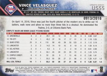 2016 Topps Update - Gold #US55 Vince Velasquez Back