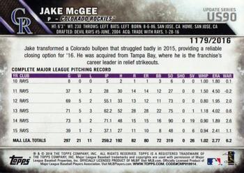 2016 Topps Update - Gold #US90 Jake McGee Back
