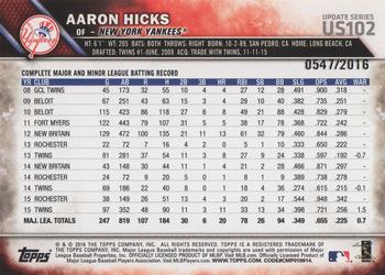 2016 Topps Update - Gold #US102 Aaron Hicks Back