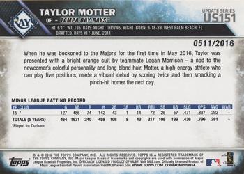 2016 Topps Update - Gold #US151 Taylor Motter Back