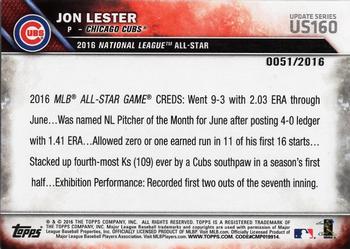 2016 Topps Update - Gold #US160 Jon Lester Back