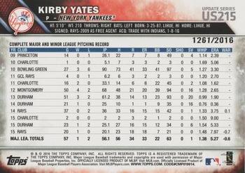 2016 Topps Update - Gold #US215 Kirby Yates Back