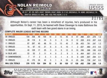 2016 Topps Update - Black #US155 Nolan Reimold Back