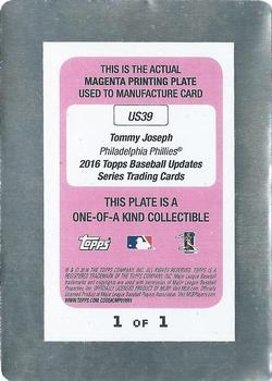2016 Topps Update - Printing Plates Magenta #US39 Tommy Joseph Back