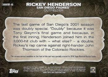 2016 Topps Update - 3000 Hits Club Medallions Gold #3000M-15 Rickey Henderson Back