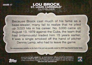 2016 Topps Update - 3000 Hits Club Medallions Gold #3000M-17 Lou Brock Back