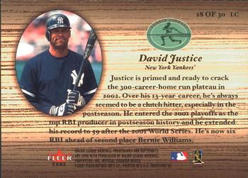 2002 Fleer Tradition - Lumber Company #28LC David Justice  Back