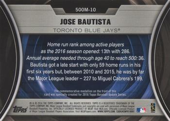2016 Topps Update - 500 HR Futures Club Medallions Bronze #500M-10 Jose Bautista Back