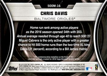 2016 Topps Update - 500 HR Futures Club Medallions Bronze #500M-16 Chris Davis Back
