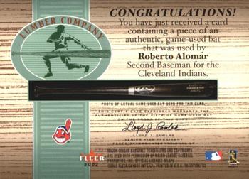 2002 Fleer Tradition - Lumber Company Game Bat #NNO Roberto Alomar  Back