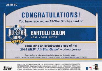2016 Topps Update - All-Star Stitches #ASTIT-BC Bartolo Colon Back