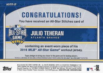 2016 Topps Update - All-Star Stitches #ASTIT-JT Julio Teheran Back