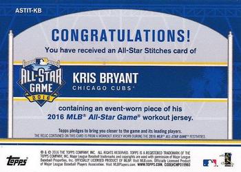 2016 Topps Update - All-Star Stitches #ASTIT-KB Kris Bryant Back