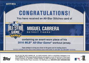2016 Topps Update - All-Star Stitches #ASTIT-MCA Miguel Cabrera Back