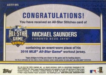 2016 Topps Update - All-Star Stitches #ASTIT-MS Michael Saunders Back