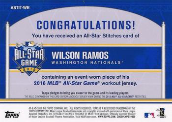 2016 Topps Update - All-Star Stitches #ASTIT-WR Wilson Ramos Back