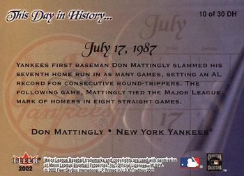 2002 Fleer Tradition - This Day in History #10 DH Don Mattingly  Back