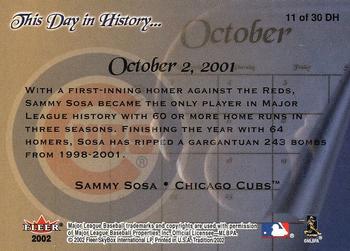 2002 Fleer Tradition - This Day in History #11 DH Sammy Sosa  Back