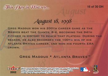 2002 Fleer Tradition - This Day in History #16 DH Greg Maddux  Back