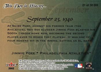 2002 Fleer Tradition - This Day in History #21 DH Jimmie Foxx  Back