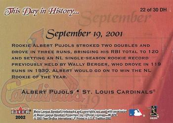 2002 Fleer Tradition - This Day in History #22 DH Albert Pujols  Back