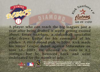 2002 Fleer Tradition Update - Diamond Debuts #U8 DD Kirk Saarloos  Back